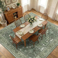 Area Rugs Square 10ft Washable Non-Slip, Floral Vintage Distress Print Pattern Medallion Carpet for Living Room Bedroom Dining Room, Dark Green Gray