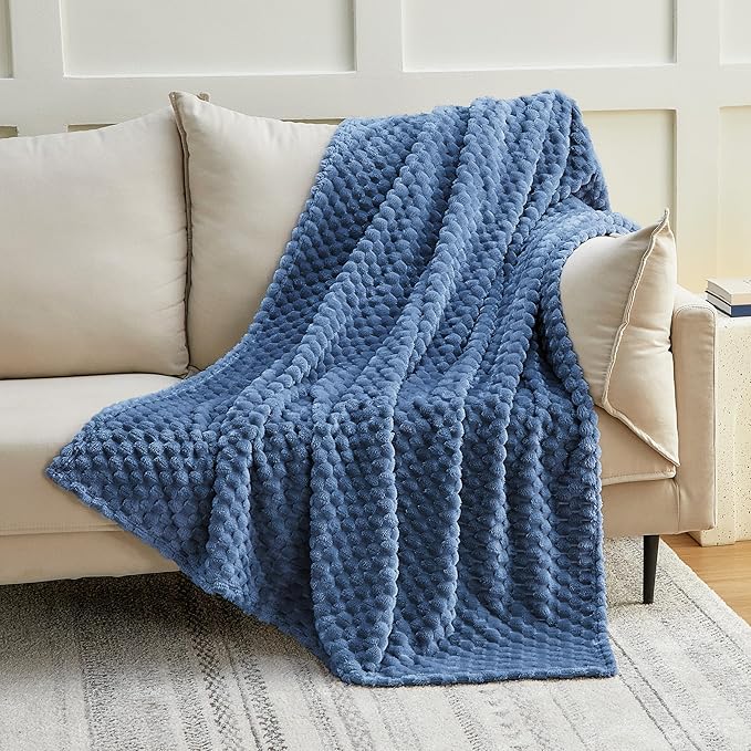 EXQ Home Fleece Blanket Twin Size for Couch or Bed - 3D Imitation Turtle Shell Jacquard Decorative Blankets - Cozy Soft Lightweight Fuzzy Flannel Blanket Suitable for All Seasons(60"×80",Dark Blue)