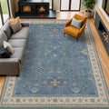 Hazo Haus Blue Big Rugs for Living Room - Dusty Blue 10x14 Area Rug for Large Bedroom, Dining Room, Washable Lightweight Low Pile Foldable Eclectic Modern Floral Home Décor