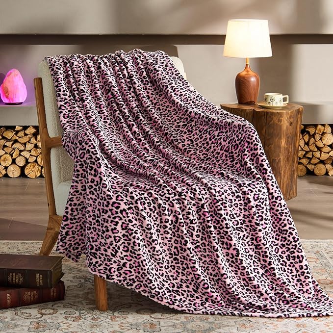 BEDELITE Fleece Blanke for Couch & Bed Pink Leopard Throw Blanket – Soft & Cozy Cheetah Blanket for Sofa, Lightweight Fleece Animal Print Decor, for Women 50"x 60", Pink