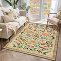 GarveeHome Washable Rug 3x5 Area Rugs for Living Room, Floral Rug for Bedroom, Soft Boho Non Slip Throw Rugs with Rubber Back, Low Pile Stain Resistant Vintage Floral Carpet for Dining Room, Beige