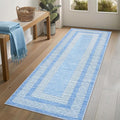 GarveeHome 2x6 Modern Bordered Runner Rug Soft Non Slip Washable Floor Carpet Distressed Geometric Hallway Indoor Printed Rug for Kitchen Entrance, Light Blue