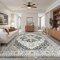 Madane Washable Rug 8x10 Area Rugs for Living Room, Ultra-Thin Non-Slip Backing Rug, Stain Resistant Vintage Large Area Rug for Bedroom (Black, 8'x10')