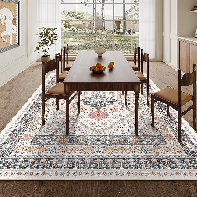 zesthome 5x7 Area Rugs - Ultra-Thin Washble Rug, Stain Resistant Anti Slip Backing Rugs for Living Room,Bedroom, Vintage Home Decor Area Rug (Multi,5'x7')