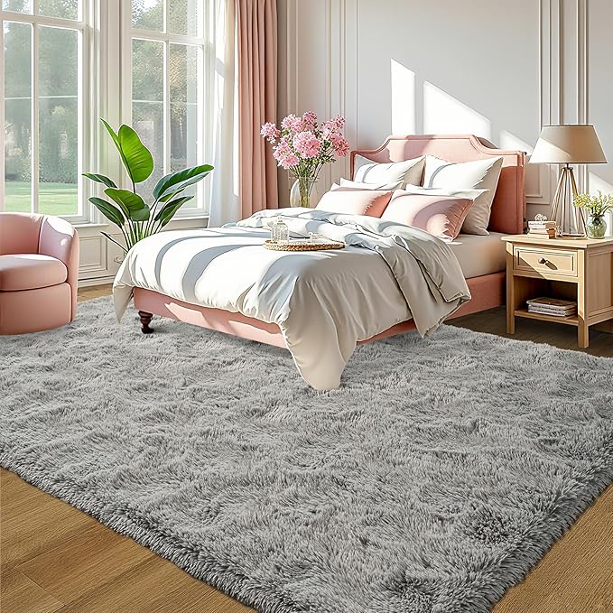 LOCHAS Ultra Soft Indoor Modern Area Rugs Fluffy Living Room Carpets for Children Bedroom Home Decor Nursery Rug 6x9 Feet, Gray