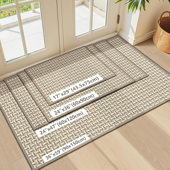 LEKEEPGO Door Mat Indoor Entrance 17"x29", Absorbent Indoor Door Mat, Non Slip Rubber Backing Inside Door Mats, Washable Floor Mat, Low-Profile Doormat for Front Door, Entryway, Entrance, Grey