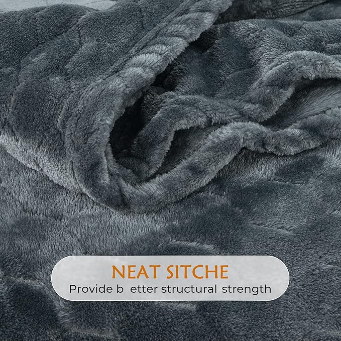 TOONOW Fleece Blanket Textured Fuzzy Plush Throw Blanket Super Soft Fluffy Bed Blanket Geometric Pattern Comfy Microfiber Flannel Blankets for Couch, Bed, Sofa (Grey Blue, Throw-50" x 60")