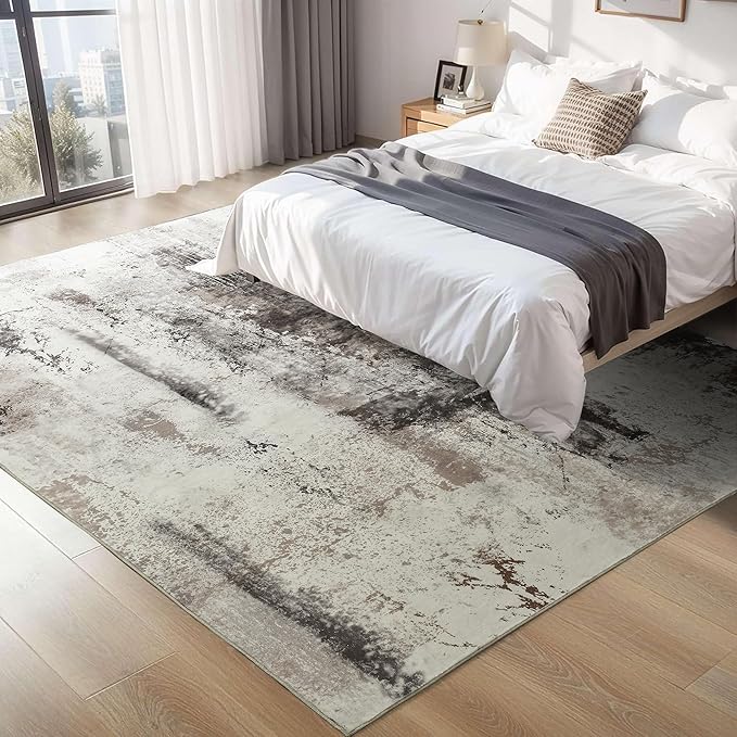 Living Room Rug 7x10 Coffee Area Rugs Machine Washable Abstract Boho Large Rug Non-Slip Non-Shedding Faux Wool Indoor Vintage Carpet for Bedroom, Classroom, Dining Room, Kids Playroom