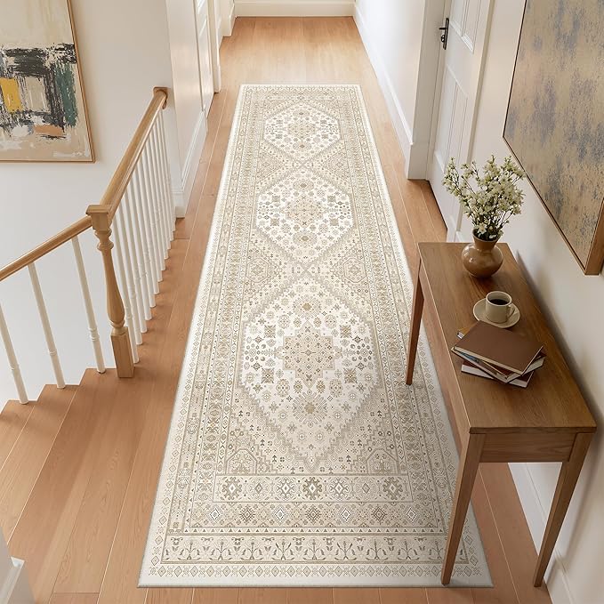 zesthome Washable Runner Rug 2.5x8 - Stain Resistant Entryway Rug,Ultra-Thin Kitchen Rugs, Anti Slip Backing Runner Rugs for Entrance Laundry Room Indoor Hallway (Cream/Beige,2.5'x8')