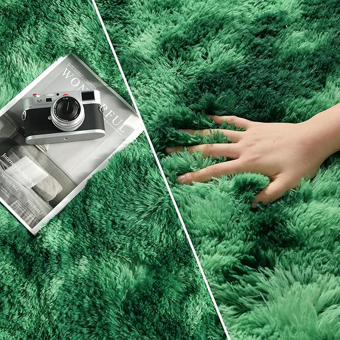 Shag Area Rug, 4 X 6 Tie-Dyed Plush Fuzzy Rugs for Living Room, Ultra Soft Fluffy Furry Rug for Bedroom, Indoor Carpet Nursery Rugs for Kids Room Home Decor, Tie-Dyed Emerald Green
