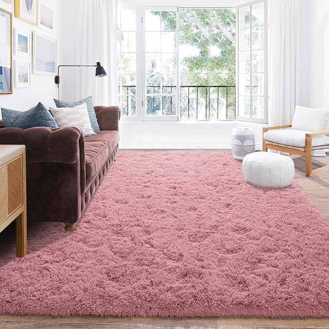 Rugs for Living Room 8x10, Soft Shaggy Modern Shag Area Rug for Bedroom, Upgrade Non-Slip Plush Fluffy Carpet for Kids Boys Girls Room Home Decor Aesthetic, Blush