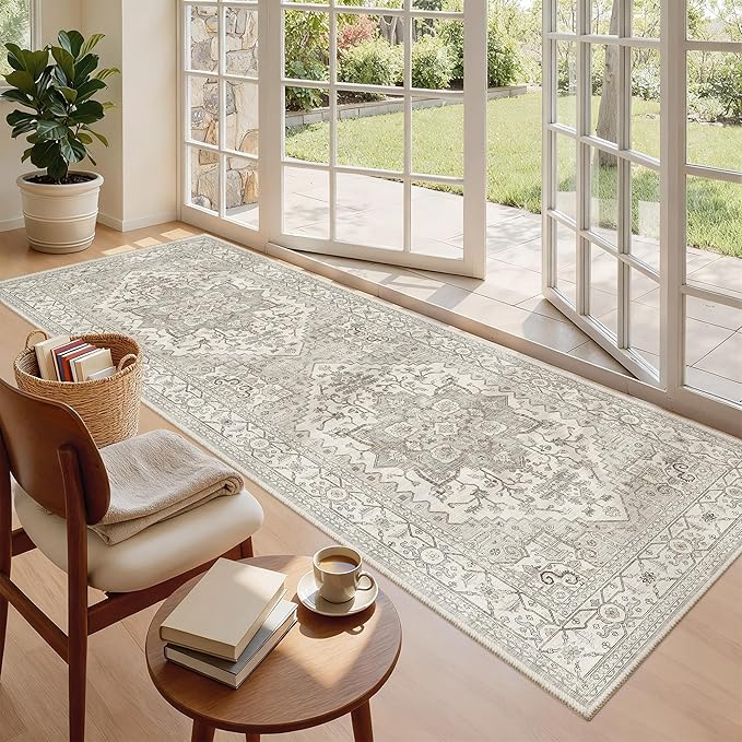 Madane Hallway Runner 3x8, Kitchen Rugs Washable Entryway Rug 8ft Vintage Kitchen Runners Non Slip Indoor Area Rug Farmhouse Carpet Runner for Bathroom Living Room Bedroom (3 X 8, Beige/Brown)