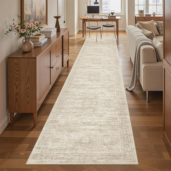 Runner Rug 2x12 Washable Non-Slip Hallway Runner Rugs for Kitchen Bathroom Laundry Room Beige Vintage Floor Carpet Runners for Hallways Entryway