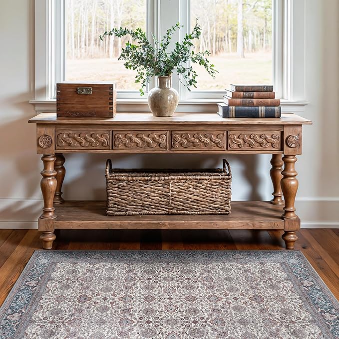 Area Rug 3 x 5 ft Polyester, Machine Washable, Non-Slip Backing