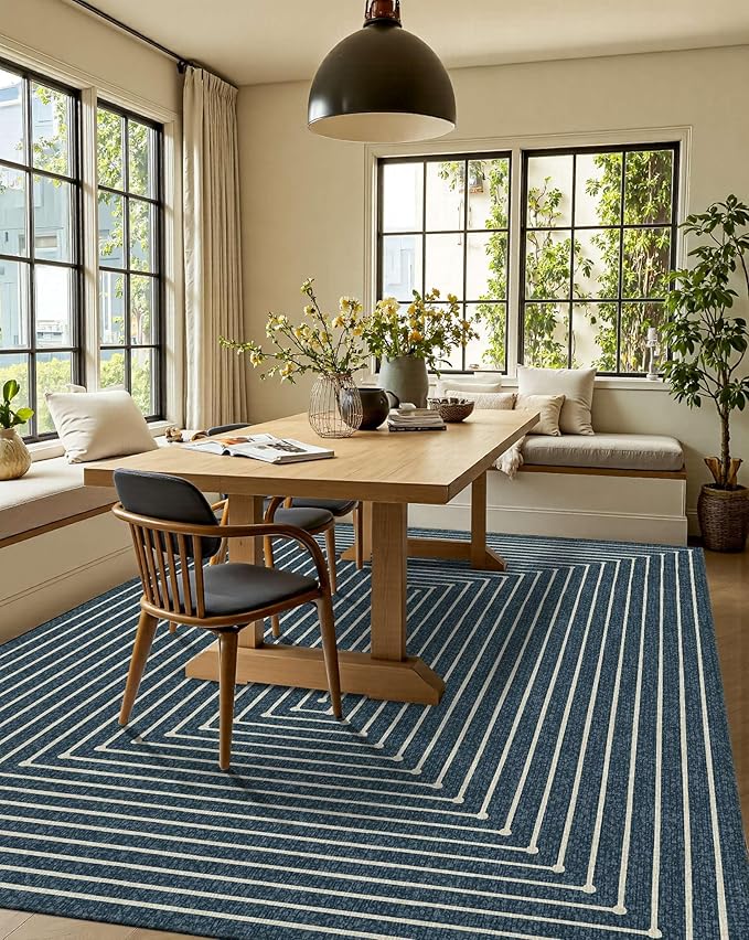 Latte&Fog 5x7 Area Rugs for Living Room Bedroom, Blue Modern Abstract Washable Rug, Boho Non Slip Low Pile Carpet for Indoor Dining Room, Dorm, Classroom, College Dorm, Farmhouse and Kids Room - Blue