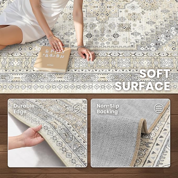 zesthome Washable Runner Rug 2.5x12 - Stain Resistant Entryway Rug,Ultra-Thin Kitchen Rugs, Anti Slip Backing Runner Rugs for Entrance Laundry Room Indoor Hallway (Beige,2.5'x12')
