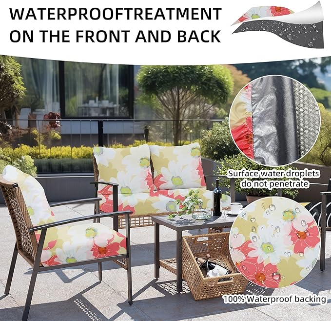 8Pcs Outdoor Cushion Covers, Patio Cushion Covers,Stretch Elastic Slipcovers, Replacement Washable & Reusable Furniture Protector for Patio Couch (Sakura-Pattern,Cover Only)