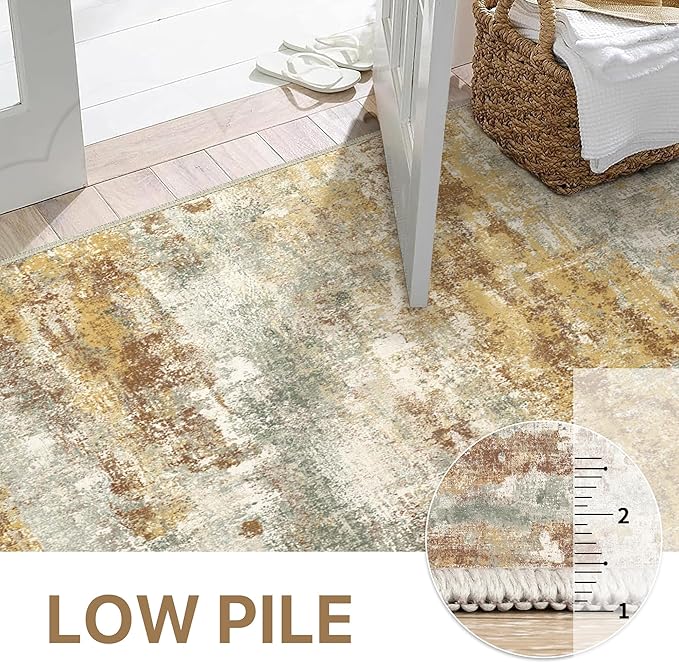 Area Rugs 6x9 for Living Room Bedroom, Modern Abstract Machine Washable Rug, Soft Low Pile Floor Cover with Non Slip Backing for Dining Room, Orange Green