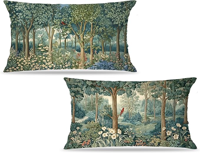Rustic Spring Forest Pillow Covers 20x12 Double-Sided, Cottagecore Forest Nature Botanical Wildflower Decorative Throw Pillow Covers for Sofa Bed Bedroom Living Room Set of 2
