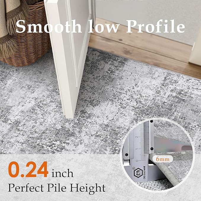 PureCozy 5x7 Grey Area Rug Washable Non Slip Modern Abstract Living Room Carpet Neutral Low Pile Soft Gray Bedroom Contemporary Throw Rug Indoor for Kitchen Office Laundry Dining Room
