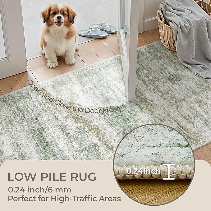 Long Rugs Runner - Washable Runner Rugs for Hallway 2x10, Ultra-Thin Soft Kitchen Carpet Runner, Anti Slip Backing Runner Rugs for Entrance, Bedroom, Living Room(2'x10', Green/Yellow/Ivory)