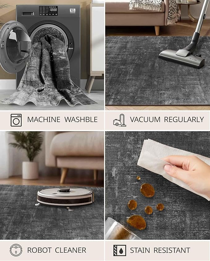 Latte&Fog 2x3 Entryway Rug, Small Modern Abstract Door Mat, Washable Kitchen Rug, Boho Non Slip Low Pile Carpet for Indoor Kitchen, Entry, Front Door and Bathroom