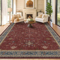 Hazo Haus Oriental 9x12 Soft Rugs for Living Room - Dark Red Rugs for Bedroom Aesthetic, Dining Room Under Kitchen Table, Washable Soft Non Slip Large Area Vintage Décor