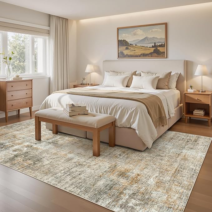 Abstract Rug 5x7 Machine Washable Area Indoor Orange Low Pile Non-Slip Foldable Thin Accent Rugs for Bedroom Living Room Dining Room