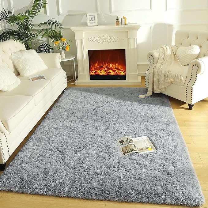 LOCHAS Ultra Soft Indoor Modern Area Rugs Fluffy Living Room Carpets for Children Bedroom Home Decor Nursery Rug 3x5 Feet, Grey
