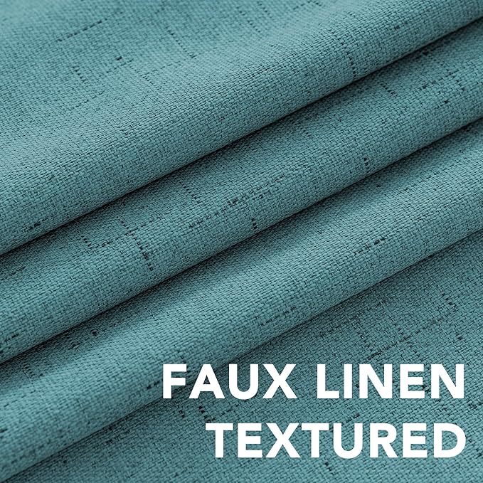 H.VERSAILTEX Linen Blackout Curtains Durable Thick Textured Linen Look 100% Blackout Patio Door Curtain Anti Rust Grommet Extra Wide Sliding Door Curtain Panel, W100 x L108 inch - Teal