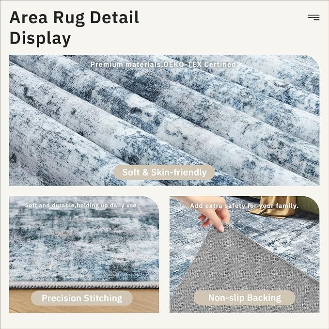 Runner Rug 3x6 Washable Non-Slip Kitchen Runner Rugs for Bathroom Laundry Room Blue/Grey Vintage Floor Carpet Runners for Hallway Entryway