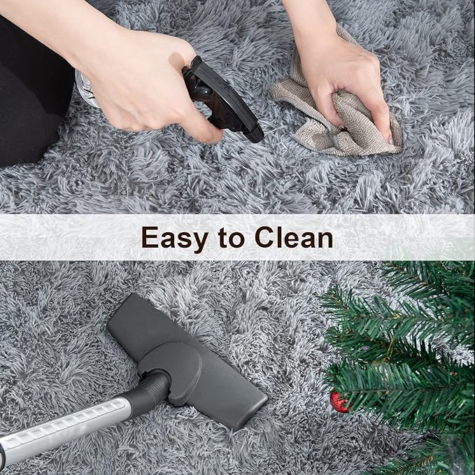 TWINNIS Super Soft Shaggy Rugs Fluffy Carpets, 8x10 Feet, Indoor Modern Plush Area Rugs for Living Room Bedroom Kids Room Nursery Home Decor, Upgrade Anti-Skid Rectangular Fuzzy Rug, Grey