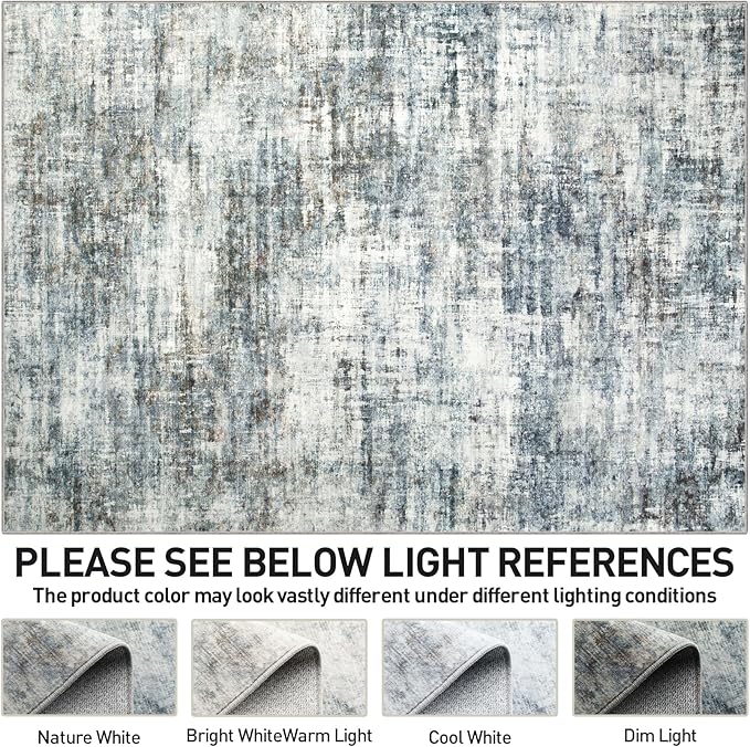8x10 Area Rugs Washable Rug: Large Modern Abstract Living Room Rug Soft Anti-Skid Thin Carpet Indoor Floor Non-Shedding Carpets for Bedroom Dining Room Farmhouse Nursery Home Office Blue Multi