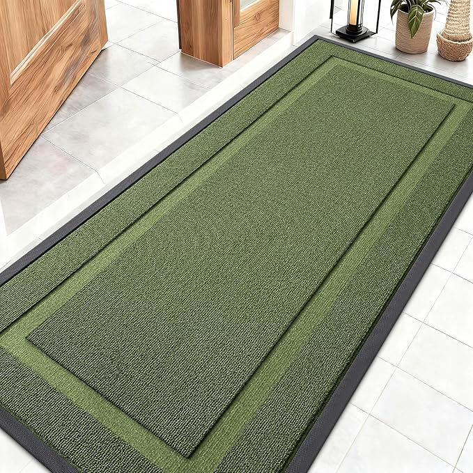OLANLY Front Door Mat Indoor Outdoor Entrance, Waterproof All-Season, All-Weather Doormat, Sturdy Natural Rubber, Low Profile, Easy Clean Patio Porch Entryway Mat, 59x23, Classic Green