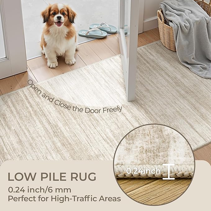 2x6 Runner Rug Non Slip for Entryway, Washable Runners for Kitchen, Soft Thin Hallway Rug for Bedroom, Laundry, Small Stain Resistant Indoor Door Mat(2'x6', Brown/Beige)
