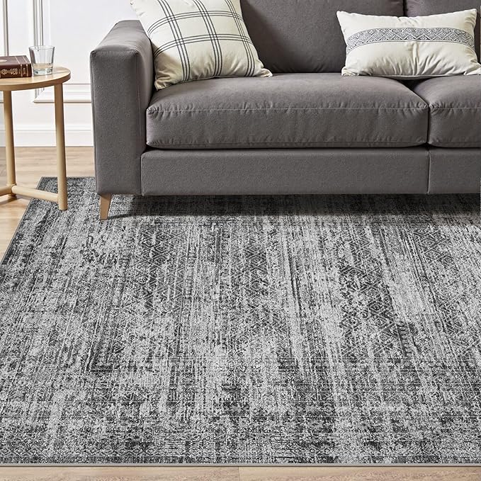 UERMEI 8x10 Area Rug Living Room Rugs - Washable Neutral Modern Abstract Soft Thin Rug Indoor Floor No Slip Rug Carpet for Bedroom Under Dining Table Home Office Decor - Dark Gray