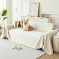 Couch Cover for Dogs, Boho Sofa Covers for 3 Cushion Couch, Chenille Sofa Slipcover for Pets Washable, L-Shape Sectional Couch Loveseat Cover Soft Throw Blankets with Tassels(71x134,Cream)