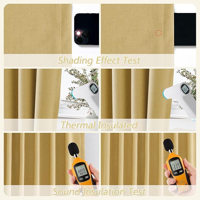 Guken 100% Blackout Curtains 100 Inch Length 2 Panels Set for Living Room Bedroom Back Tab Thermal Insulated Black Out Linen Drapes Room Darkening Window Curtains 100 Inches Long,Gold Yellow