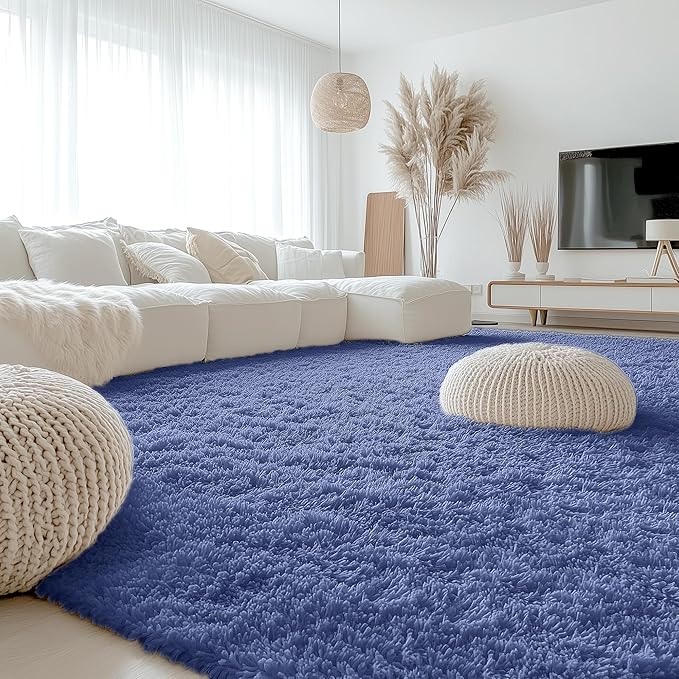 OLANLY 9x12 Machine Washable Large Area Rugs for Living Room, Bedroom, Soft Fluffy Shaggy Bedside Rug, Indoor Floor Carpet for Kids Girls and Boys, Dorms, Nursery, Home Decor Aesthetic, Denim Blue