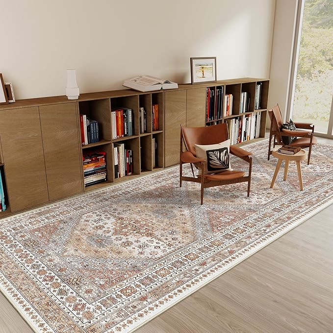 3x10 Runner Rug Non Slip Washable for Entryway, Front Porch, Vintage Hallway Runner for Laundry Room, Bedroom, Stain Resistant Thin Indoor Kitchen Mats for Floor(Orange,3'x10')