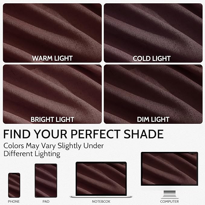 Nanspring Reddish Brown Linen Blend Light Filtering Back Tab Curtains 108 Inches Long, Semi Sheer Privacy Drapes for Living Room & Bedroom, 52x108 inch, 2 Panels