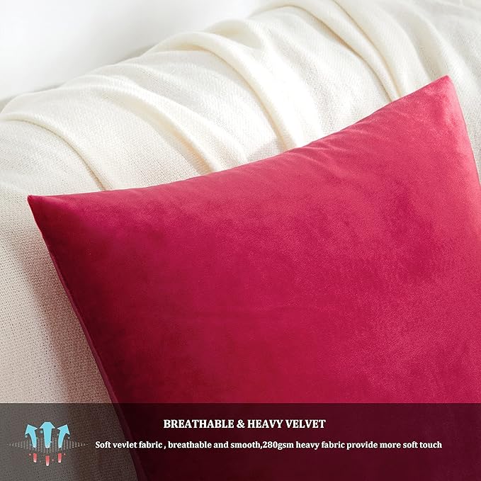 GIGIZAZA Decorative Couch Throw Pillow Covers,Set of 2 Red Square Pillow Cushion Covers 22x22,Pillow Cases Velvet Pillow Covers