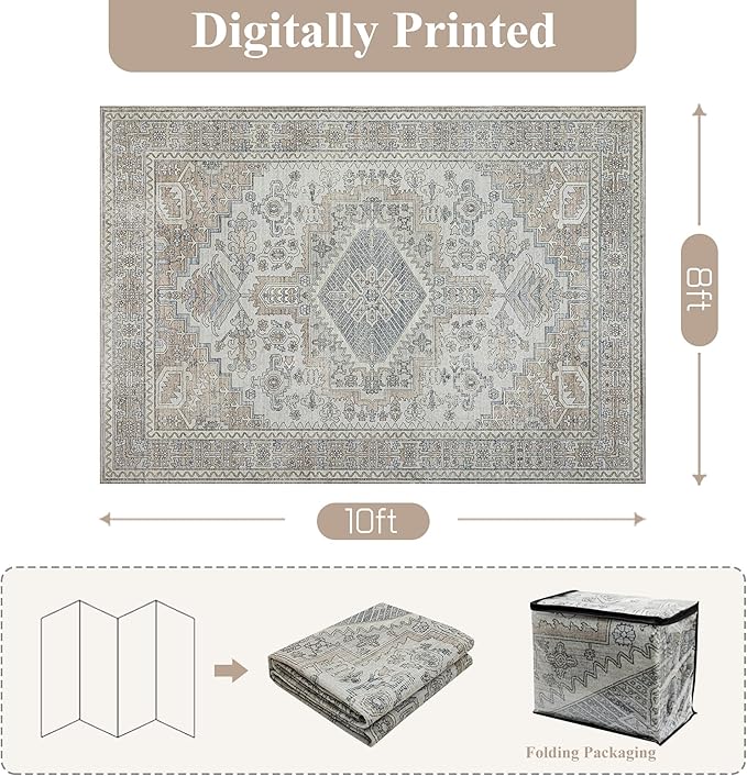 Machine Washable Rugs 5x7 Area Rugs for Living Room,Ultra Soft Low Pile Retro Rugs for Bedroom,Dining Room,Large Non Slip Carpet Vintage Distressed Accent Rug for Farmhouse Office Home Decor