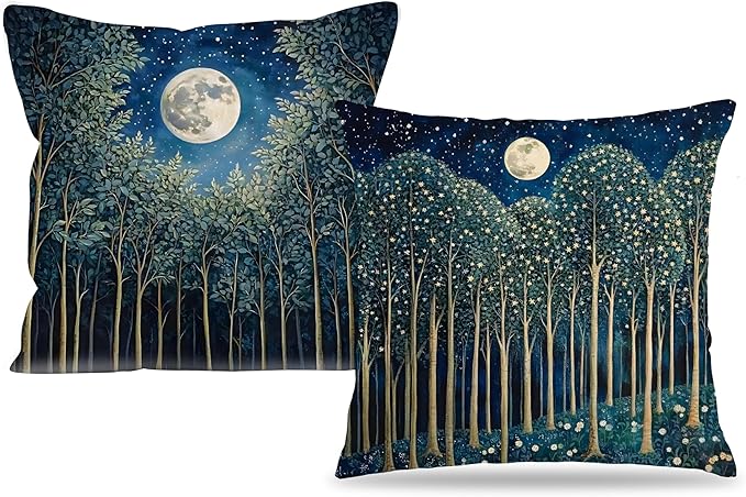 Vintage William Morris Moon Inspired Forest Green Decor Throw Pillow Covers 18x18 Set of 2,Rustic Botanical Nature Decorative Throw Pillow Covers for Home Bedroom Living Room
