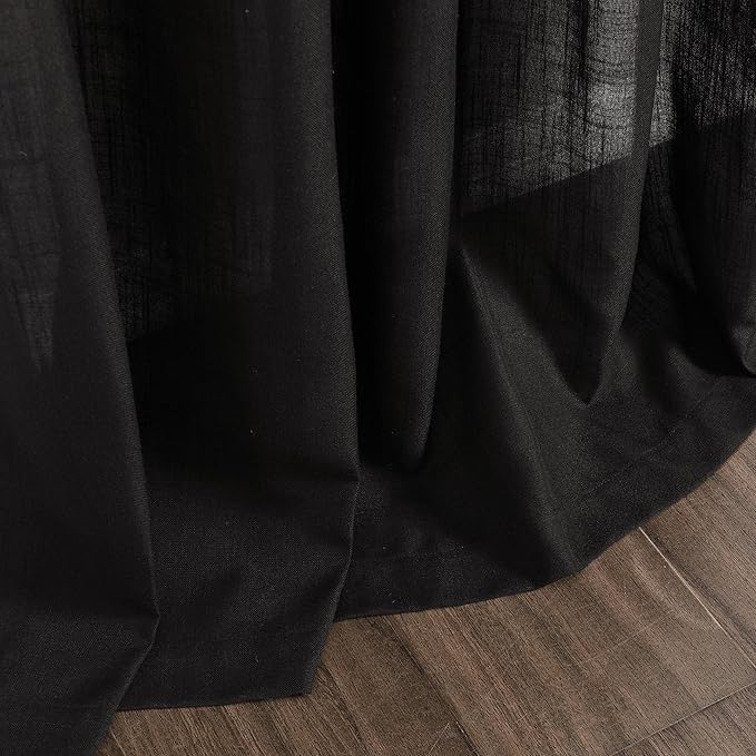 Vintage Black Linen Curtains 102 Inches Long for Living Room Light Filtering Semi Sheer Curtain Back Tab Floor to Ceiling High Window Gothic Vintage Decor Drapes for Bedroom Office 52x102,2 Panels