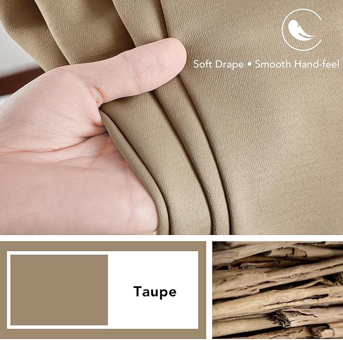 Deconovo Blackout Curtains, Thermal Insulated, W70 x L63 2 Panels, Back Tab, Machine Washable, Room-Darkening Drapes for Bedroom/Living Room Khaki
