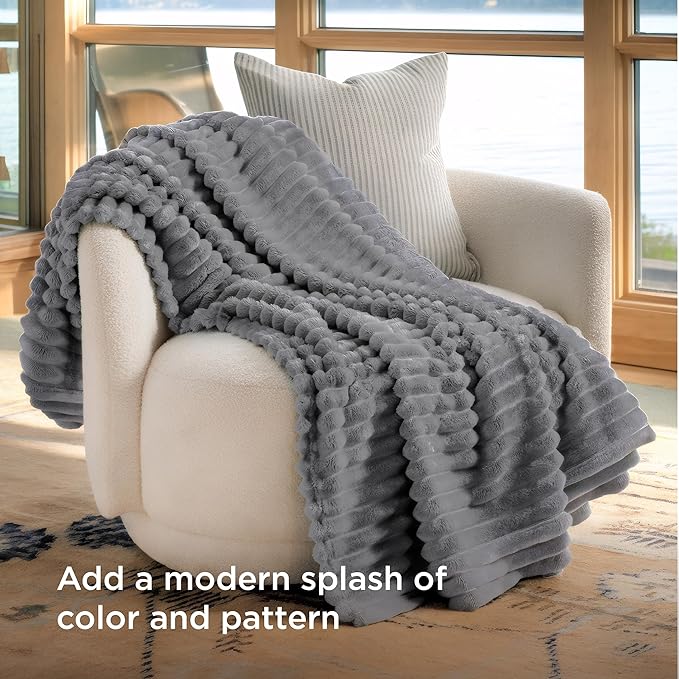 Bedsure GentleSoft Frost Gray Fleece Blanket for Couch - Cozy Soft Blankets for Women, Cute Small Throws for Girls, 50x60 Inches