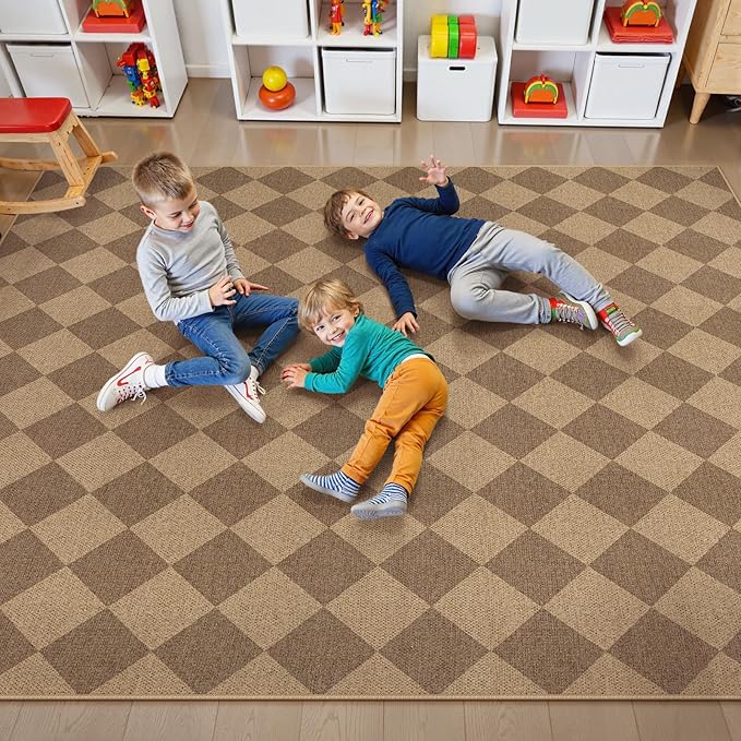 Lahome Colette Checkered Easy Jute Rug, 9x12 Washable Dining Room Rug Indoor Outdoor Carpet, Farmhouse Neutral Non Slip Non Shedding Stain Resistance Floor Carpet for Patio Living Room Office