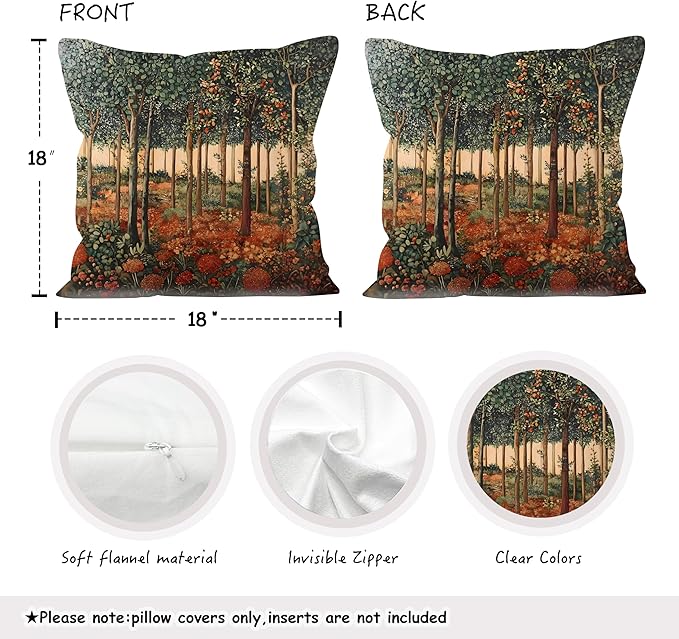 Rustic William Morris Inspired Autumn Forest Decor Throw Pillow Covers 18x18, Vintage Botanical Nature Decorative Throw Pillow Covers for Home Bedroom Living Room,Fall Home Room Decor
