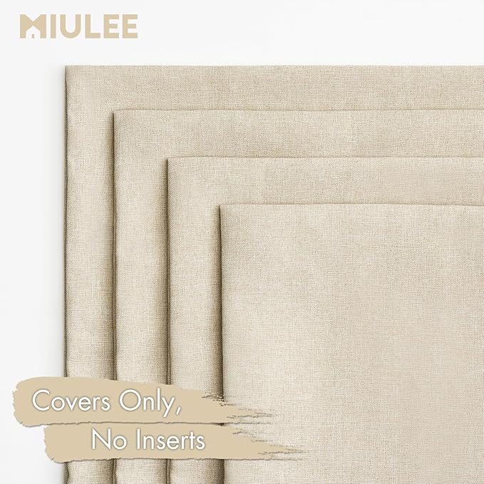 MIULEE Pack of 4 Decorative Outdoor Throw Pillow Covers Linen Waterproof Pillow Covers Farmhouse Cushion Cases for Patio Garden Tent Balcony Couch Sofa 16x16 inch Beige